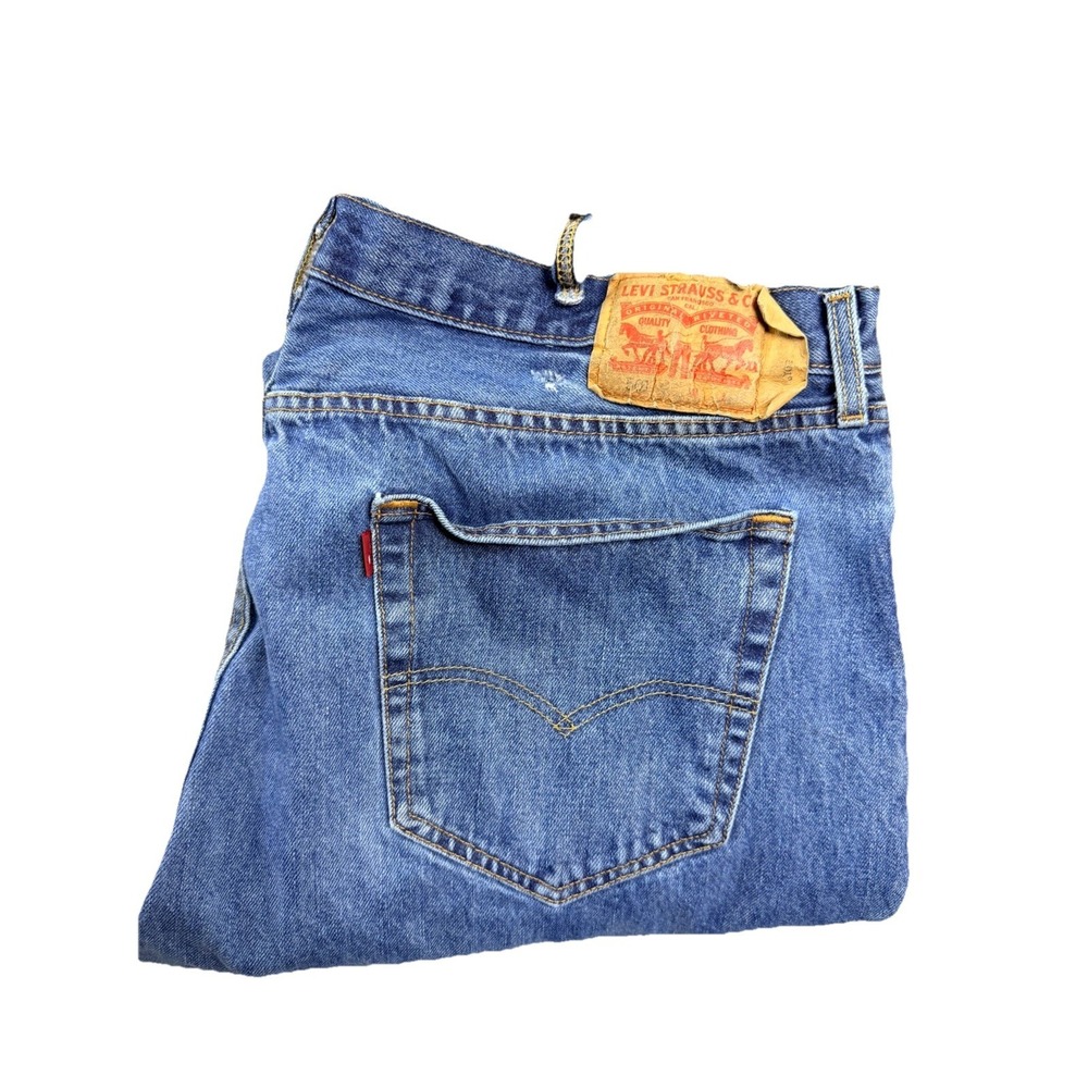 Levis 501 Straight Leg Mens Jeans 42x34 Medium Wash Button Fly Denim
